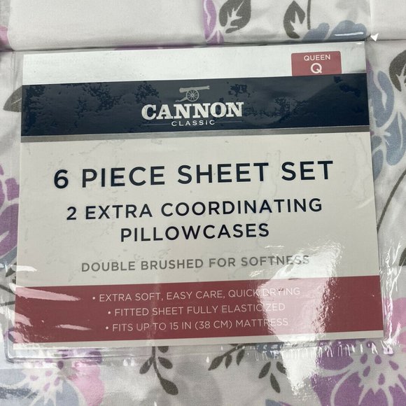 Cannon Classic Queen Sheet Set Pink Floral 6 Pc. - Picture 6 of 7